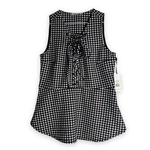 NEW Dex Gingham Black & White sleeveless blouse Lace up V Neck Blouse Sz M or L